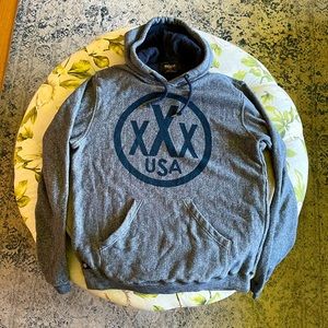 10 Deep XXX Logo Mens Sz. M Gray/Blue Pullover Hoodie LN! RARE